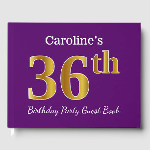 Purple, Faux Gold 36th Birthday Party; Custom Name Guest Book