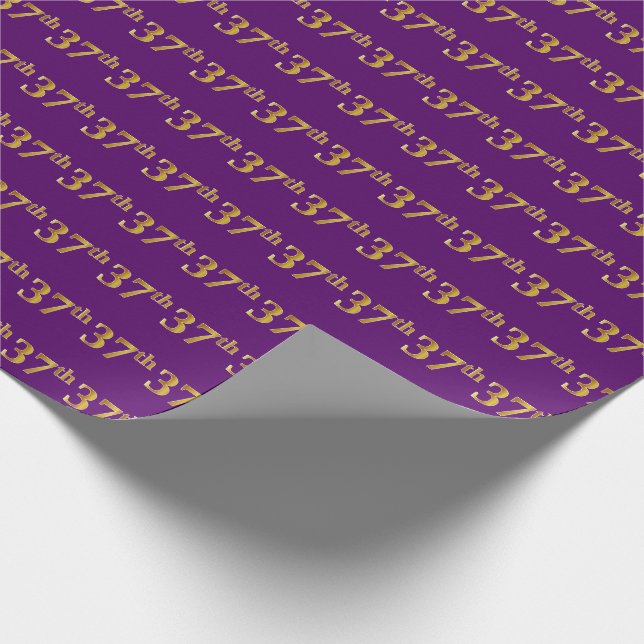 Purple, Faux Gold 37th (Thirty-Seventh) Event Wrapping Paper (Corner)