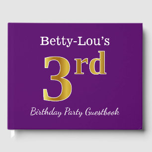 Purple, Faux Gold 3rd Birthday Party + Custom Name Guest Book