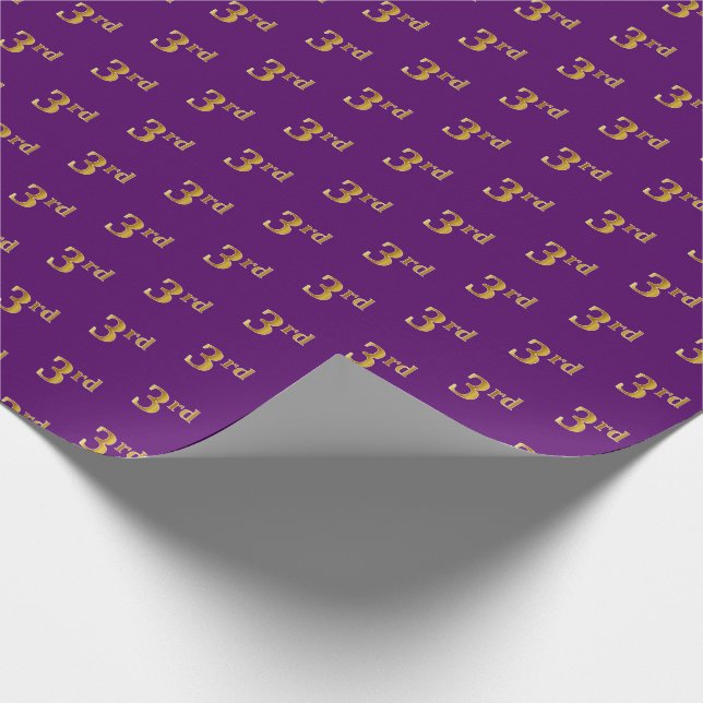 Purple, Faux Gold 3rd (Third) Event Wrapping Paper (Corner)
