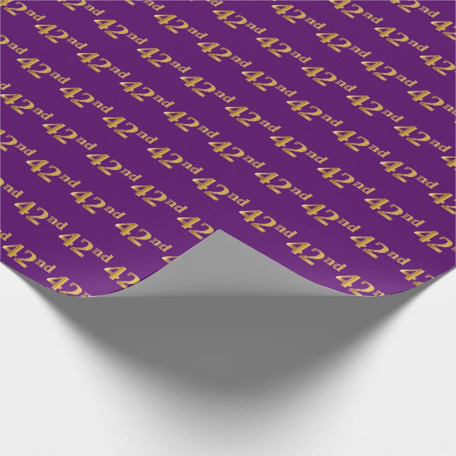 Purple, Faux Gold 42nd (Forty-Second) Event Wrapping Paper (Corner)