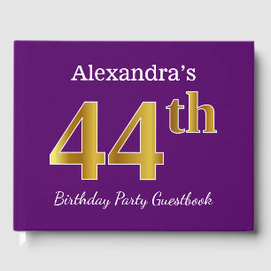 Purple, Faux Gold 44th Birthday Party; Custom Name Guest Book