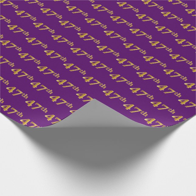Purple, Faux Gold 47th (Forty-Seventh) Event Wrapping Paper (Corner)
