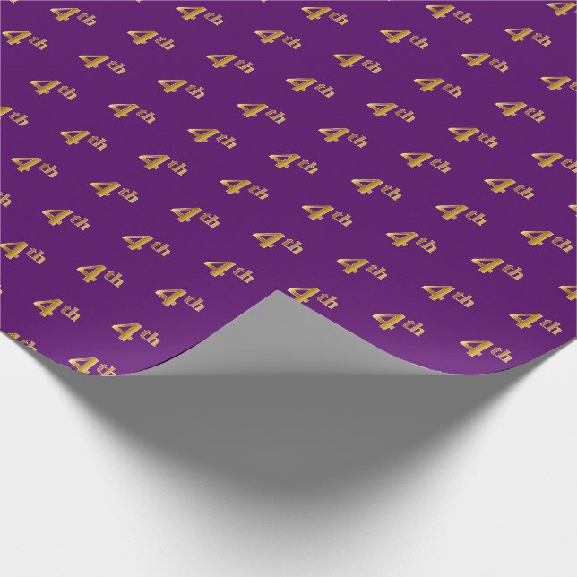 Purple, Faux Gold 4th (Fourth) Event Wrapping Paper (Corner)