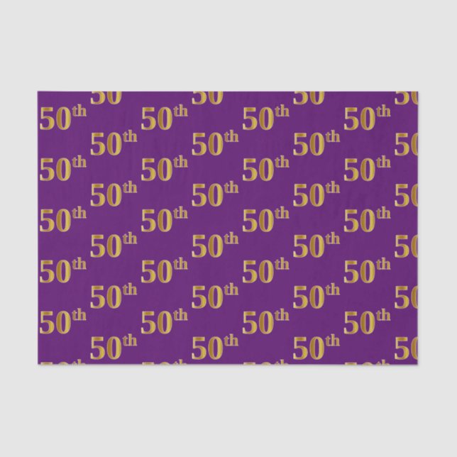 Purple, Faux Gold 50th (Fiftieth) Event Tissue Paper (Front)