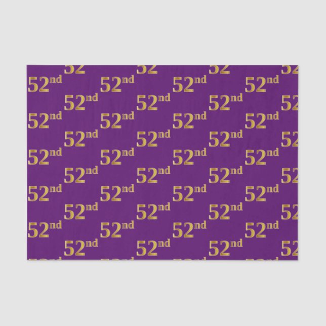 Purple, Faux Gold 52nd (Fifty-Second) Event Tissue Paper (Front)