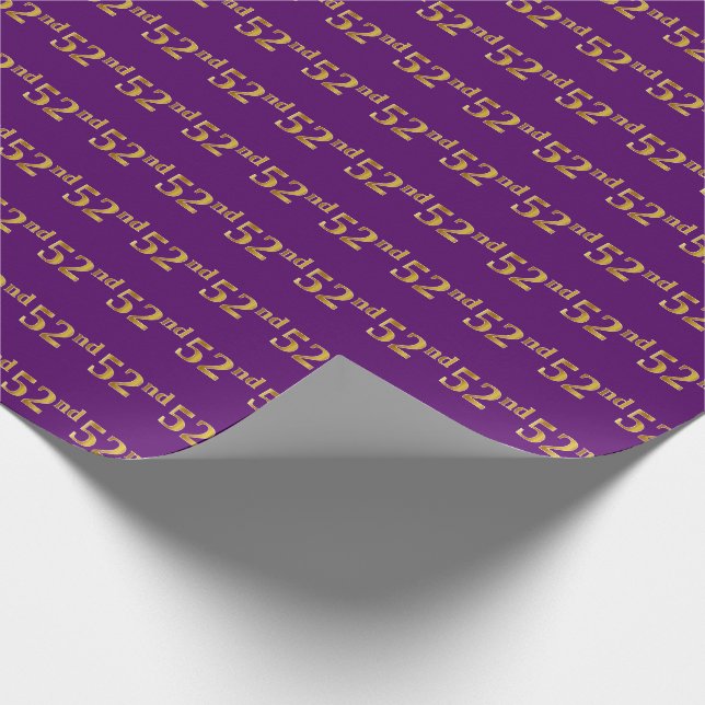 Purple, Faux Gold 52nd (Fifty-Second) Event Wrapping Paper (Corner)