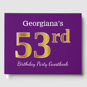Purple, Faux Gold 53rd Birthday Party; Custom Name Guest Book