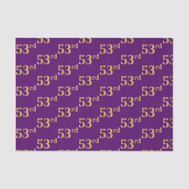 Purple, Faux Gold 53rd (Fifty-Third) Event Tissue Paper (Front)