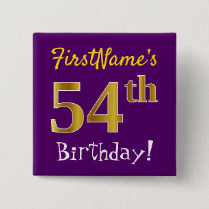 Purple, Faux Gold 54th Birthday, With Custom Name 15 Cm Square Badge