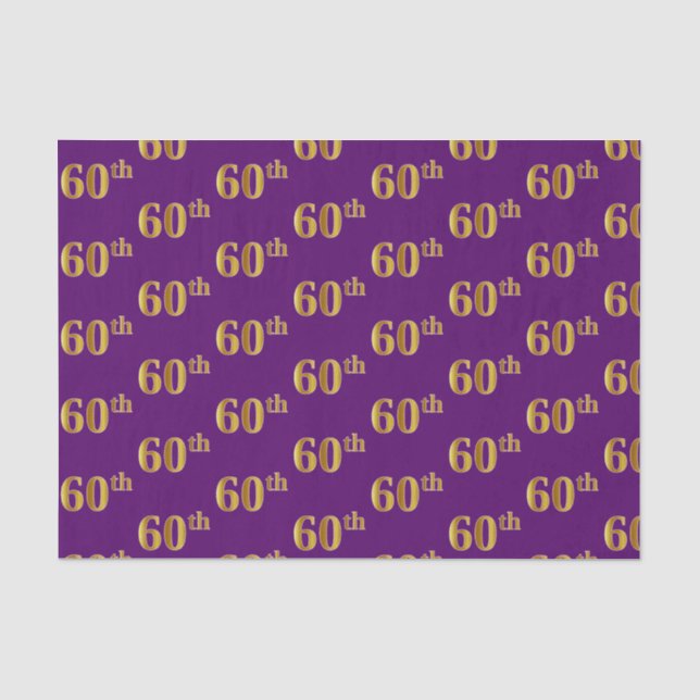 Purple, Faux Gold 60th (Sixtieth) Event Tissue Paper (Front)