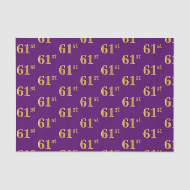 Purple, Faux Gold 61st (Sixty-First) Event Tissue Paper (Front)
