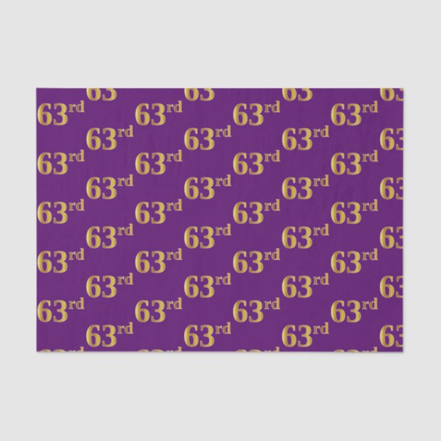 Purple, Faux Gold 63rd (Sixty-Third) Event Tissue Paper (Front)