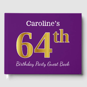 Purple, Faux Gold 64th Birthday Party; Custom Name Guest Book