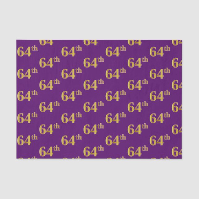 Purple, Faux Gold 64th (Sixty-Fourth) Event Tissue Paper (Front)