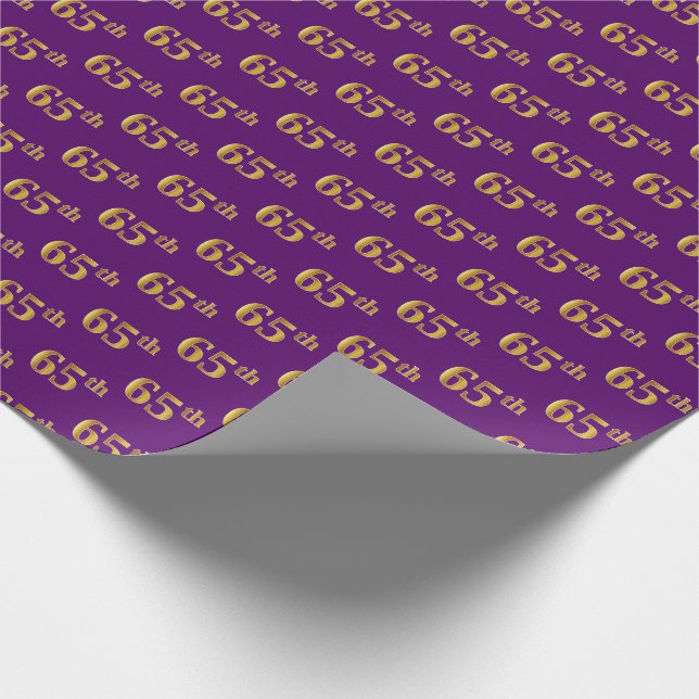 Purple, Faux Gold 65th (Sixty-Fifth) Event Wrapping Paper (Corner)