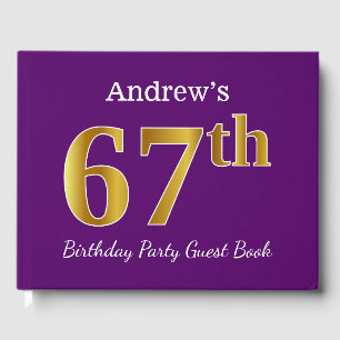 Purple, Faux Gold 67th Birthday Party; Custom Name Guest Book