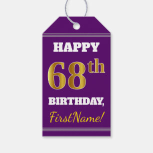 Purple, Faux Gold 68th Birthday + Custom Name Gift Tags