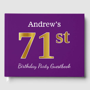 Purple, Faux Gold 71st Birthday Party; Custom Name Guest Book