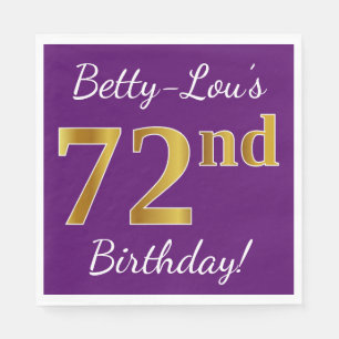 Purple, Faux Gold 72nd Birthday + Custom Name Napkin