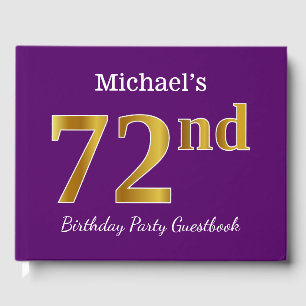 Purple, Faux Gold 72nd Birthday Party; Custom Name Guest Book