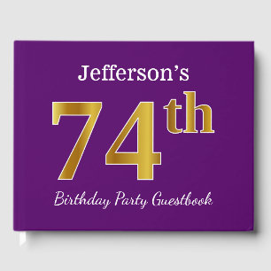 Purple, Faux Gold 74th Birthday Party; Custom Name Guest Book