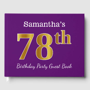 Purple, Faux Gold 78th Birthday Party; Custom Name Guest Book