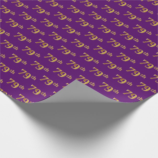 Purple, Faux Gold 79th (Seventy-Ninth) Event Wrapping Paper (Corner)