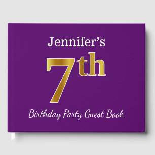 Purple, Faux Gold 7th Birthday Party + Custom Name Guest Book