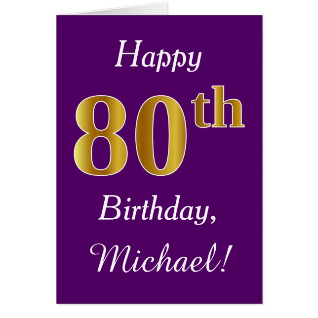 Purple, Faux Gold 80th Birthday + Custom Name (Front)