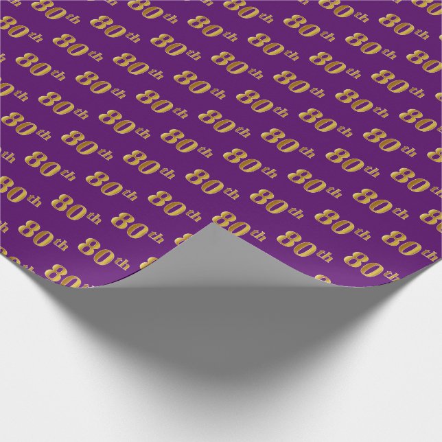 Purple, Faux Gold 80th (Eightieth) Event Wrapping Paper (Corner)