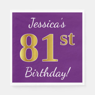 Purple, Faux Gold 81st Birthday + Custom Name Napkin