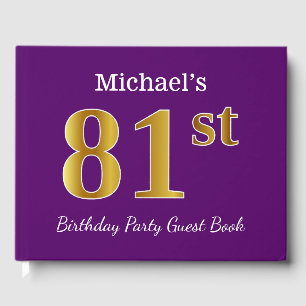 Purple, Faux Gold 81st Birthday Party; Custom Name Guest Book