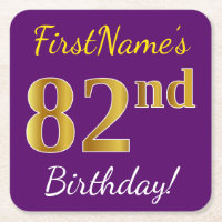 Purple, Faux Gold 82nd Birthday + Custom Name
