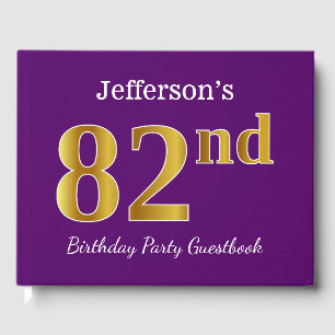 Purple, Faux Gold 82nd Birthday Party; Custom Name Guest Book