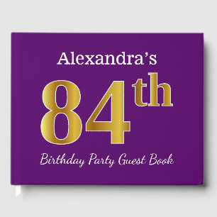 Purple, Faux Gold 84th Birthday Party; Custom Name Guest Book