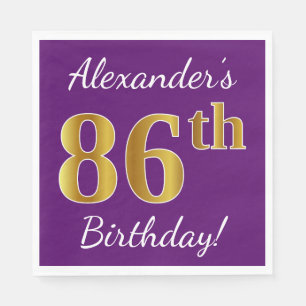 Purple, Faux Gold 86th Birthday + Custom Name Napkin