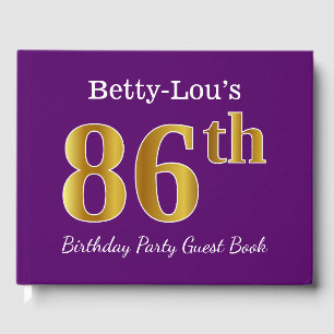 Purple, Faux Gold 86th Birthday Party; Custom Name Guest Book