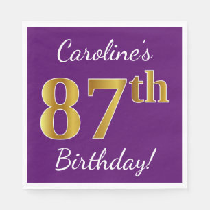 Purple, Faux Gold 87th Birthday + Custom Name Napkin