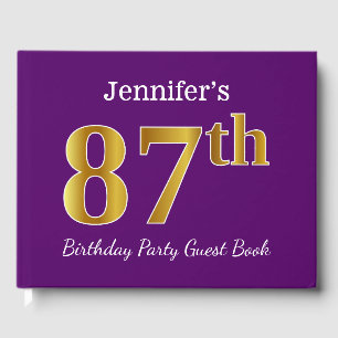 Purple, Faux Gold 87th Birthday Party; Custom Name Guest Book