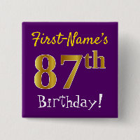 Purple, Faux Gold 87th Birthday, With Custom Name