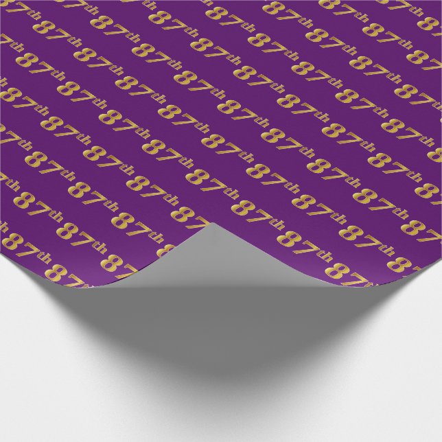 Purple, Faux Gold 87th (Eighty-Seventh) Event Wrapping Paper (Corner)