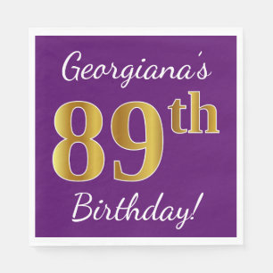 Purple, Faux Gold 89th Birthday + Custom Name Napkin