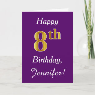 Purple, Faux Gold 8th Birthday + Custom Name Card