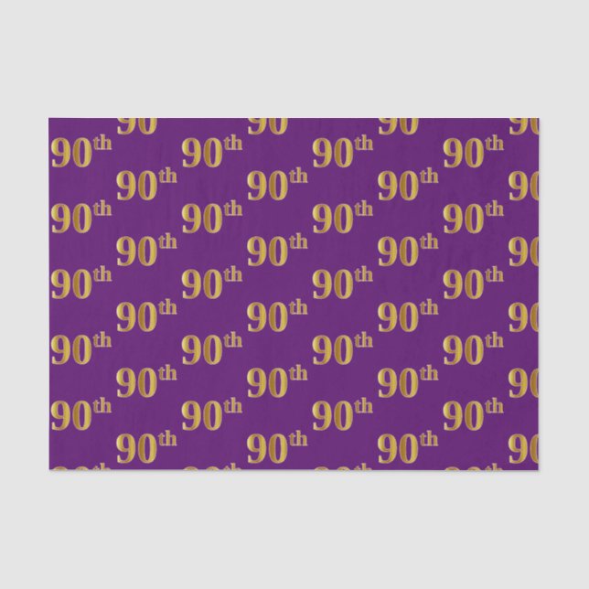 Purple, Faux Gold 90th (Ninetieth) Event Tissue Paper (Front)