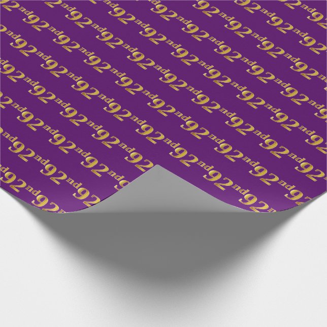 Purple, Faux Gold 92nd (Ninety-Second) Event Wrapping Paper (Corner)