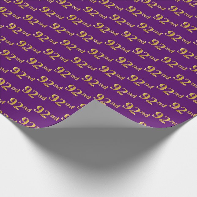 Purple, Faux Gold 92nd (Ninety-Second) Event Wrapping Paper (Corner)