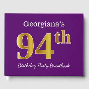 Purple, Faux Gold 94th Birthday Party; Custom Name Guest Book