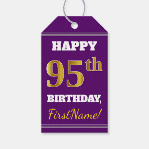 Purple, Faux Gold 95th Birthday + Custom Name Gift Tags