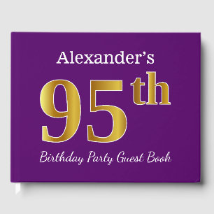 Purple, Faux Gold 95th Birthday Party; Custom Name Guest Book